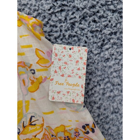 NWT Free People Linen Summer in Tulum Floral Mini Dress Womens M Colorful Yellow - Picture 5 of 11